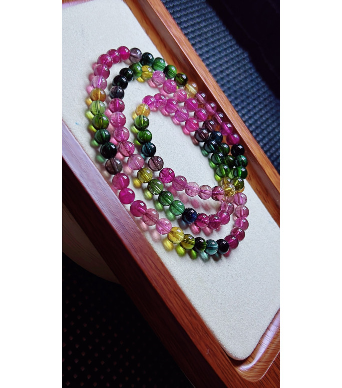 1213F7 exquisite rainbow tourmaline three circle bracelet, size about 6.1mm, weight 35.2