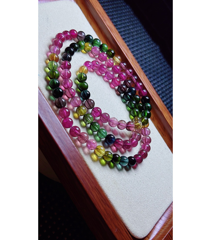 1213F7 exquisite rainbow tourmaline three circle bracelet, size about 6.1mm, weight 35.2