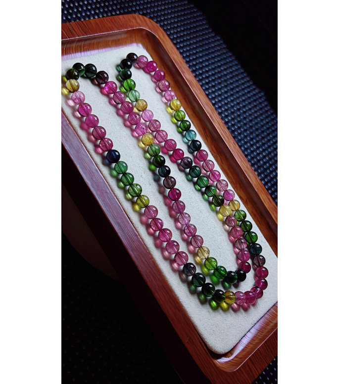 1213F7 exquisite rainbow tourmaline three circle bracelet, size about 6.1mm, weight 35.2
