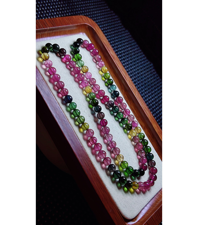 1213F7 exquisite rainbow tourmaline three circle bracelet, size about 6.1mm, weight 35.2