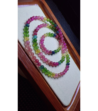 1213F4 exquisite rainbow tourmaline three circle bracelet, size about 5.2mm, weight