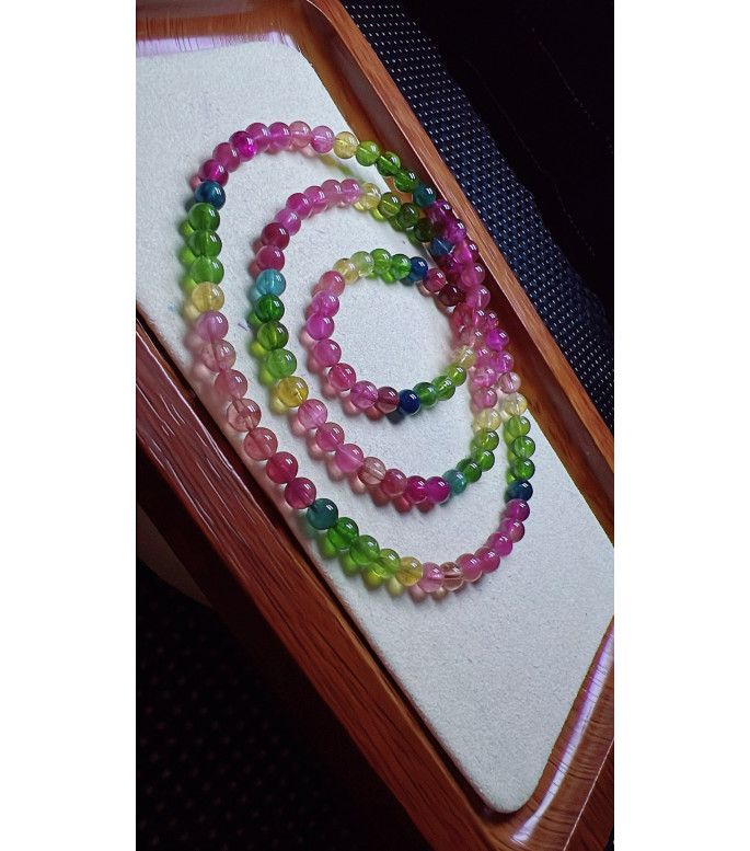 1213F4 exquisite rainbow tourmaline three circle bracelet, size about 5.2mm, weight