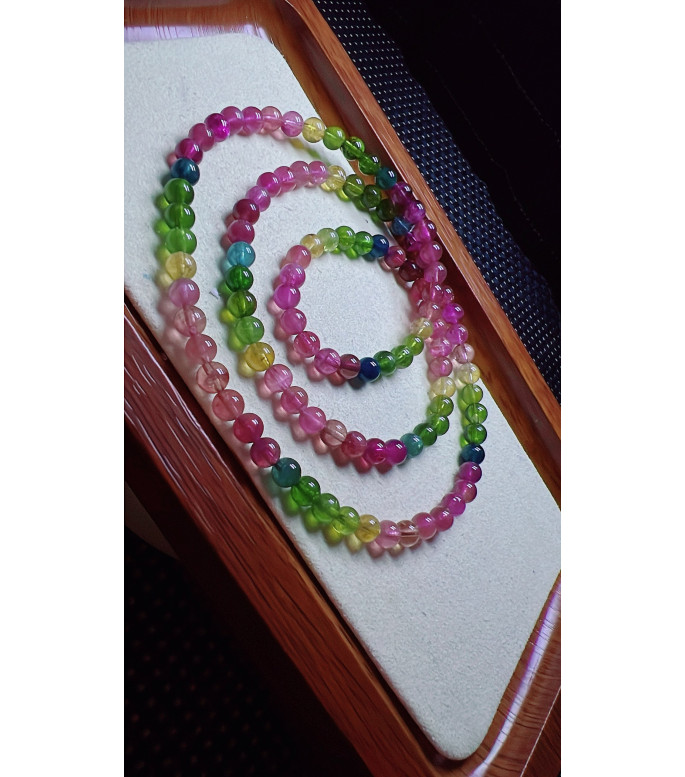 1213F4 exquisite rainbow tourmaline three circle bracelet, size about 5.2mm, weight