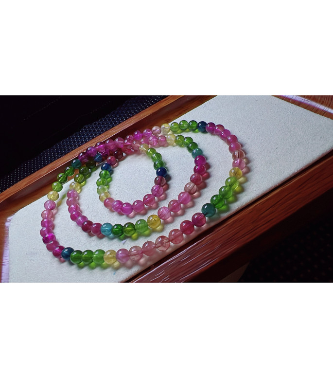 1213F4 exquisite rainbow tourmaline three circle bracelet, size about 5.2mm, weight