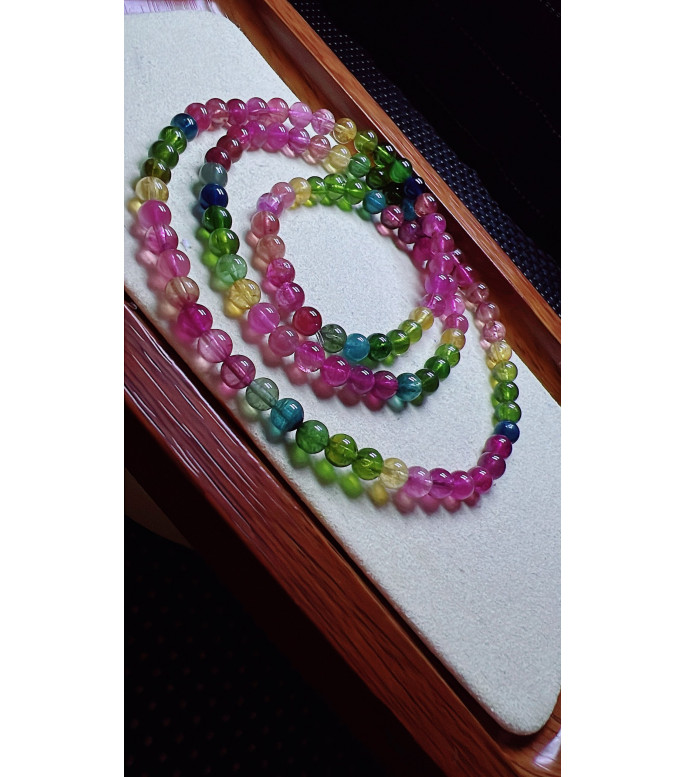 1213F3 exquisite rainbow tourmaline three circle bracelet, size about 5.2mm, weight 25