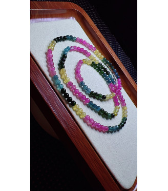 1213F2 exquisite rainbow tourmaline three circle bracelet, size about 4mm, weight 14.3