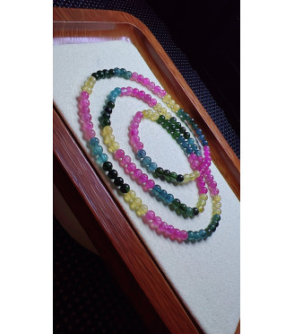1213F2 exquisite rainbow tourmaline three circle bracelet, size about 4mm, weight 14.3