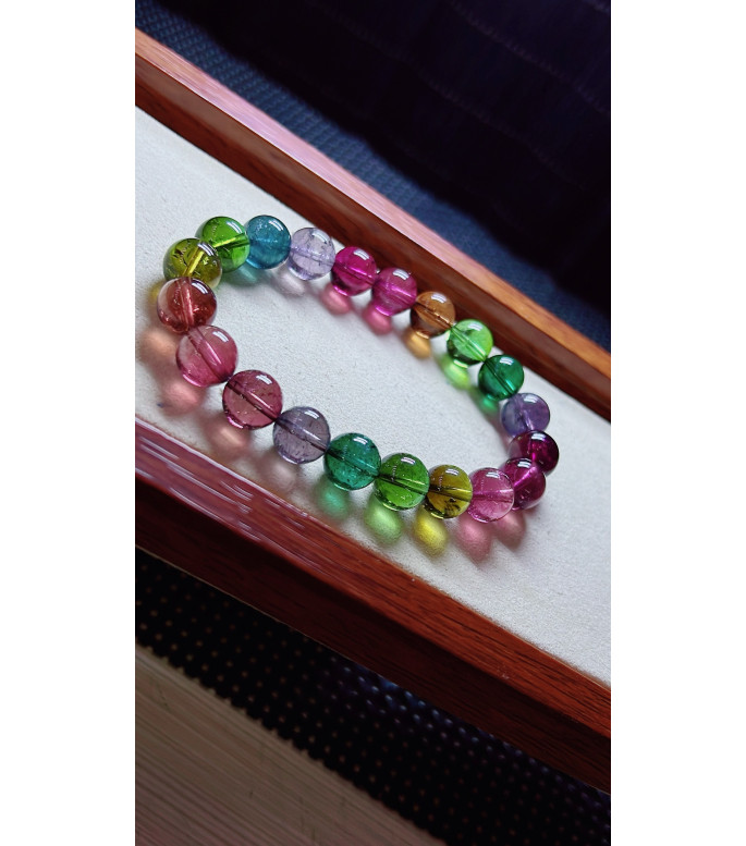 1212F10 exquisite high-quality rainbow tourmaline bracelet, size about 10mm, weight