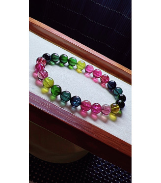 1212F9 exquisite high-quality thick colored rainbow tourmaline bracelet, size about 8mm